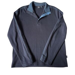 Hugo Boss Men’s Cotton Pullover Sweater size L Navy Blue Snap Closure